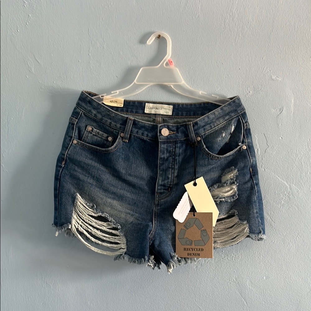 Recycled Denim Distressed Blue Shorts